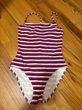 SOLID & STRIPED Red, White & Blue Striped One-Piece Swimsuit